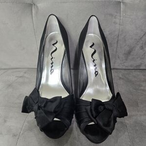 Nins Elegant Black Satin 4 " Heels with Bow